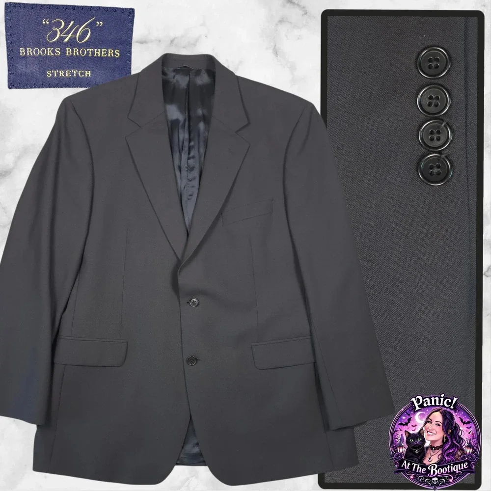 Brooks Brothers Blazer Mens 44R Wool Stretch Charcoal Grey Sport Coat Wedding